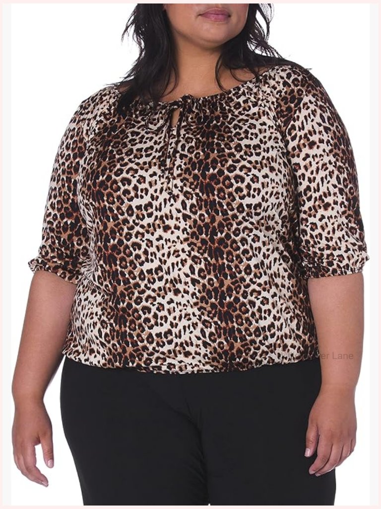 Plus-Size Peasant Top With Elastic Hem And Keyhole Detail